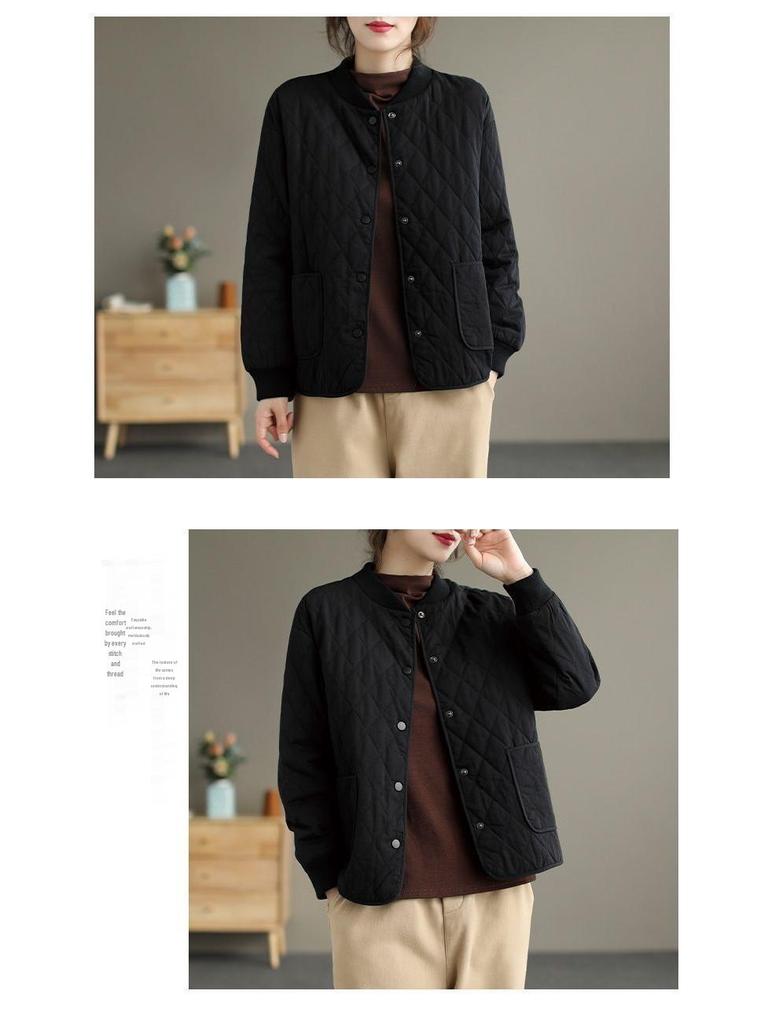 Women's Quilted Light Cotton Jacket - Autumn/Winter 2025, Short Solid Color Outerwear