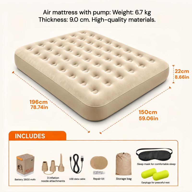 Portable inflatable bed for outdoor camping; flocked inflatable mattress; suitable for camping, car use