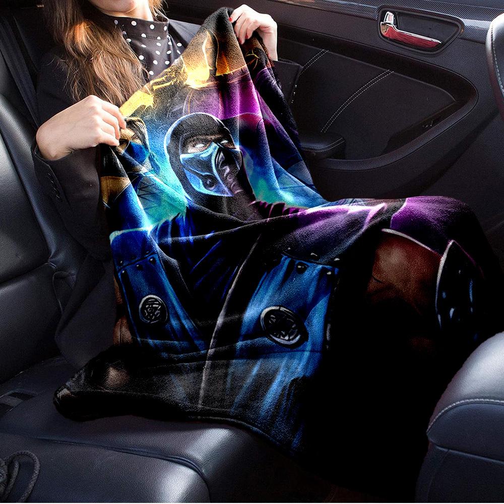 1pc Mortal Kombat,Sub-Zero,Mileena Digital Print Flannel Blanket - Contemporary Style, Suitable for All Seasons, Perfect for Home, Travel, O