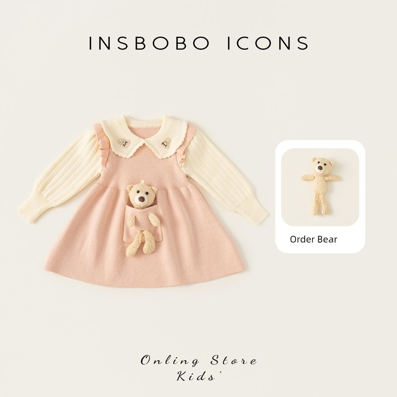 Insbobo Baby Girl Fall and Winter Fashionable Children s Clothing Dress Pink(Order Now and Get a Free Teddy Bear!) 140