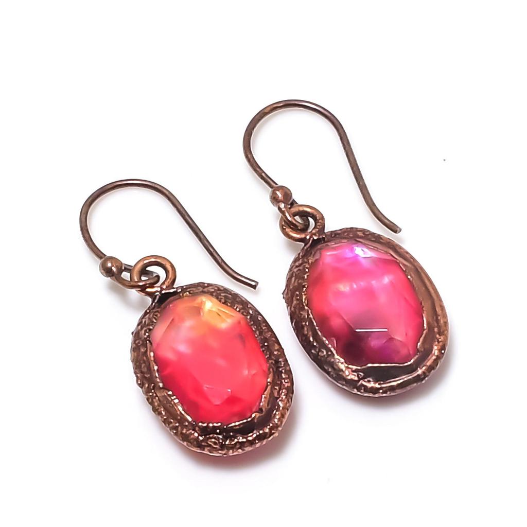 Ammolite Earrings Gemstone Jewelry, Copper Electroformed Handmade Earrings, Latest Design Jewelry