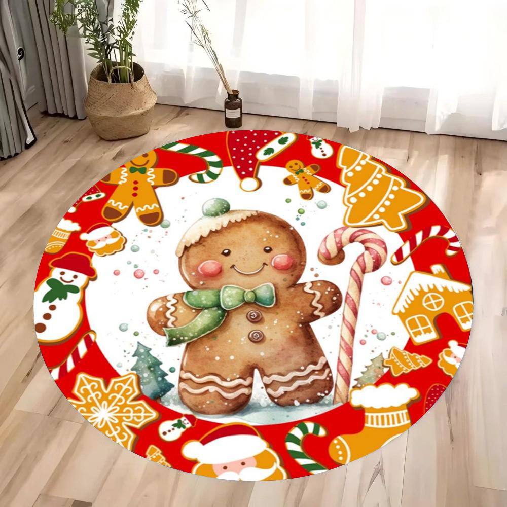 Christmas Gingerbread Man Circular Area Rug Christmas Decor Washable Patio Rug Perfect for Living Room Bedroom Decor