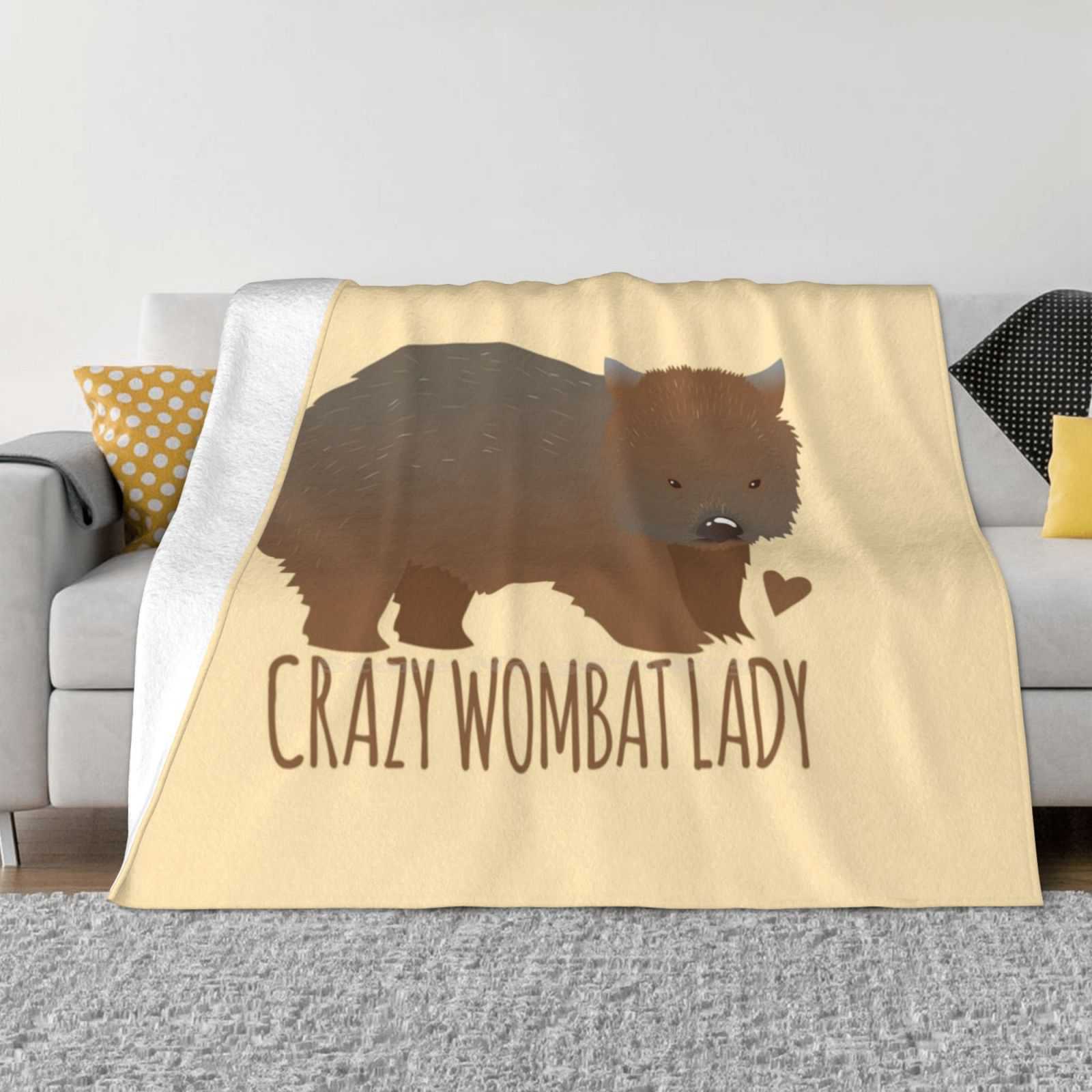 Crazy Wombat Lady Creative Design Light Thin Soft Flannel Blanket Round Fat Cute Numbats Australian Animal Striped Spotty Batty 30x40in