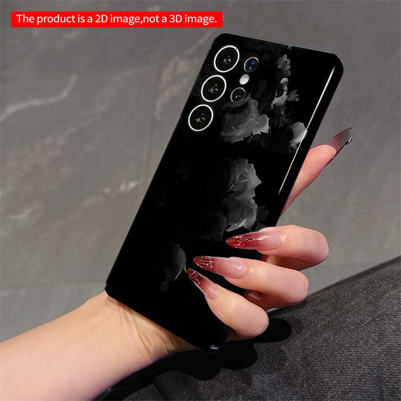 2DFlat Samsung phone case Elegant Monochrome Floral Design Applicable to Galaxy S23 S24 S25ULTRA S26 A12 A14 A15 A16 A54 A55