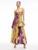 Women's Strapless Floral Pleated Evening Dress with Waist-Cinching Corset