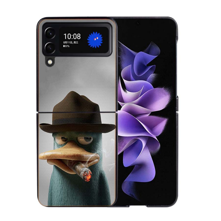 Cartoon Perry The Platypus Phone Case For Samsung Z Flip 7 6 5G Galaxy Z Flip4 Z Flip5 Z Flip3 Coque Black Hard PC Shell Protect