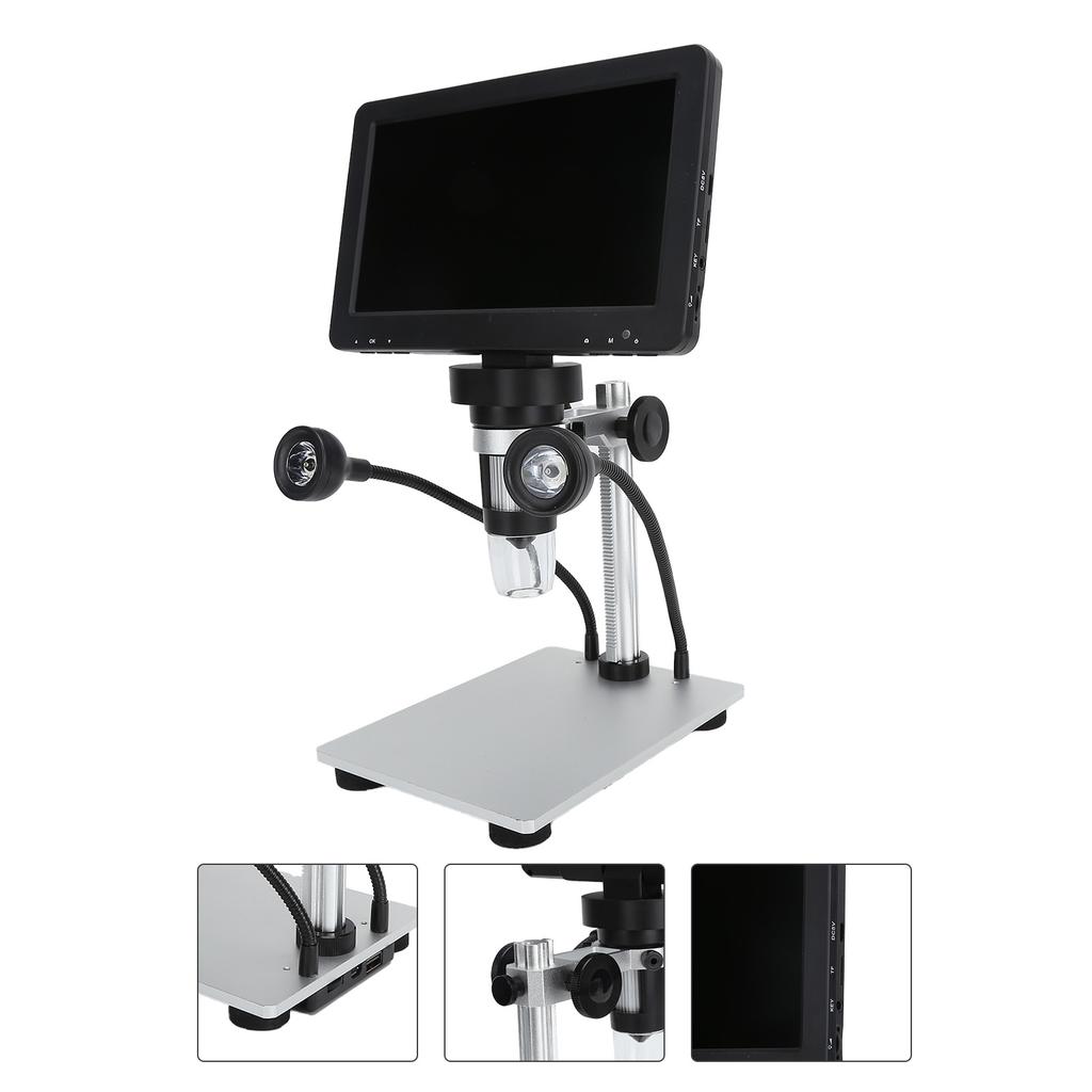 DM9 Digital Microscope 7‑Inch Screen 8 LED Lights Adjustable Brightness 1200X HD USB Video Microscope