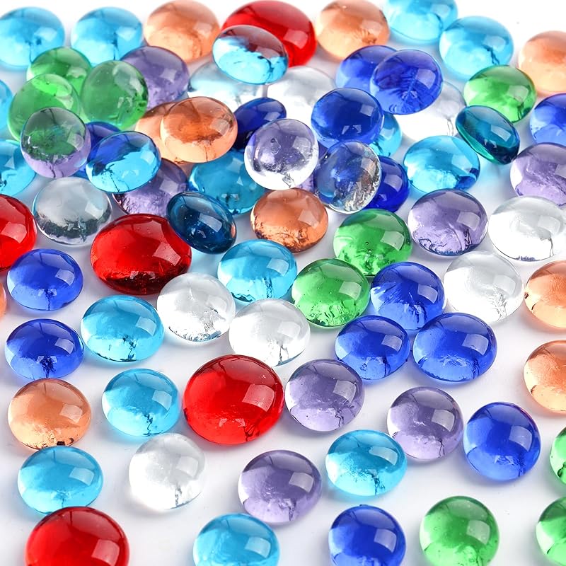 FUTUREPLUSX 80PCS Mini Flat Glass Marbles, Vase Fillers 0.5inch Glass Gems Decorative Beads Pebbles for Aquarium Fish Tank Vase Home Decor