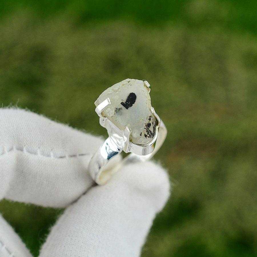 Gift For Her 925 Silver Natural Rainbow Moonstone Statement Ring Size 7.5 7.5