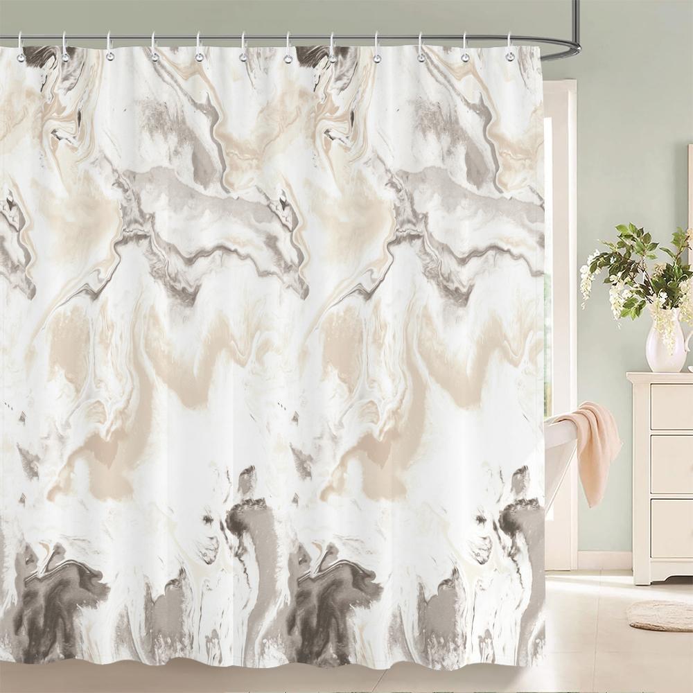 Abstract Marble Pattern Shower Curta Waterproof Fabric Bath Curta For Bathroom Bathtub Large Wide Bathing Cover With Hook