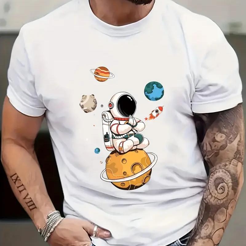 Astronaut Print Short Sleeve T Shirt Fashion Men's T-Shirt Summer Casual Tops Quick Dry Sports Shirt Oversized Tees For Men