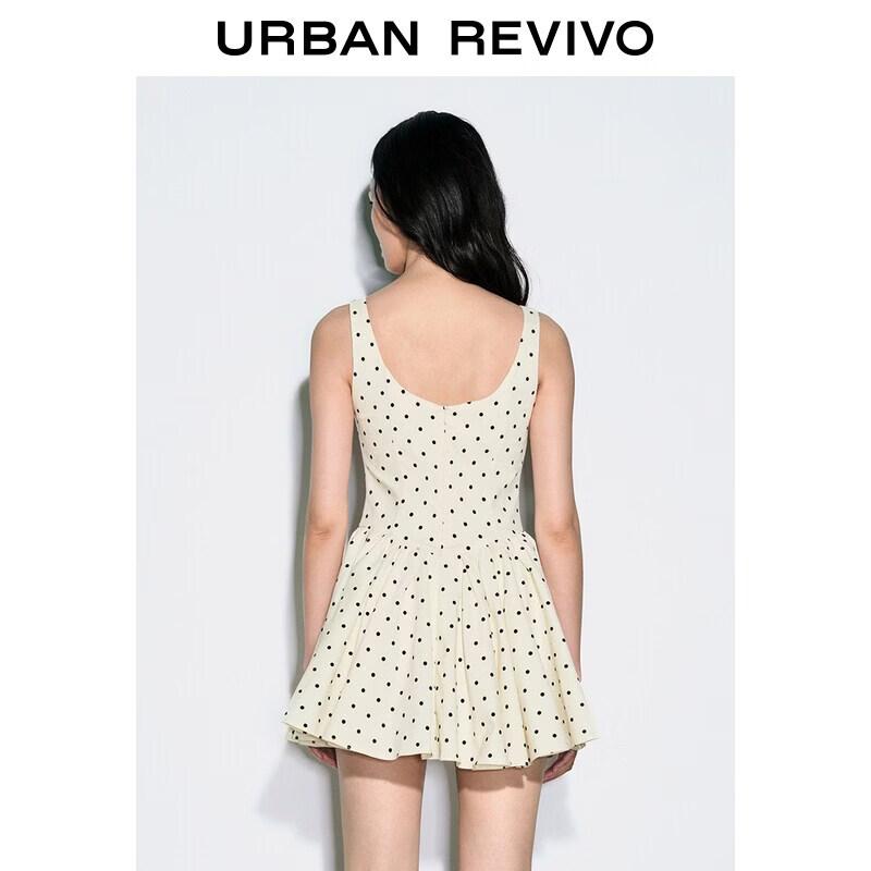 UR2026 Women's Polka Dot U-Neck Sleeveless Mini Dress