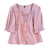 Plus Size Women Short Sleeve Square Neck Solid Color Shirt Summer Fashion Slim Fit Blouse