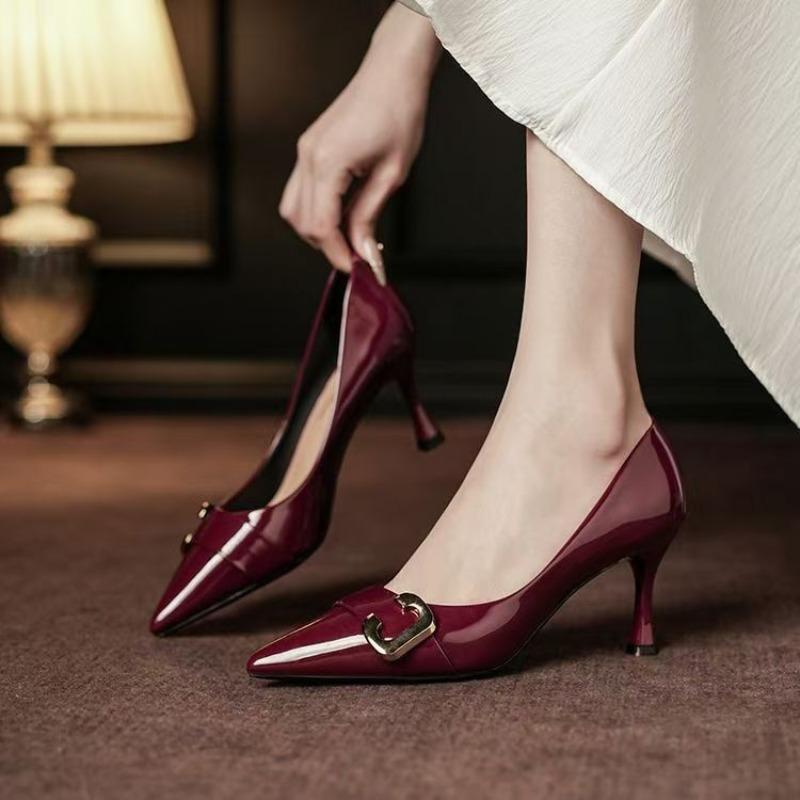 Fashion Hot selling Summer 2025 New Style Patent Leather High Heels Sharp Pointed Toe Women's Shoes Fashionable All-Match Stilettos