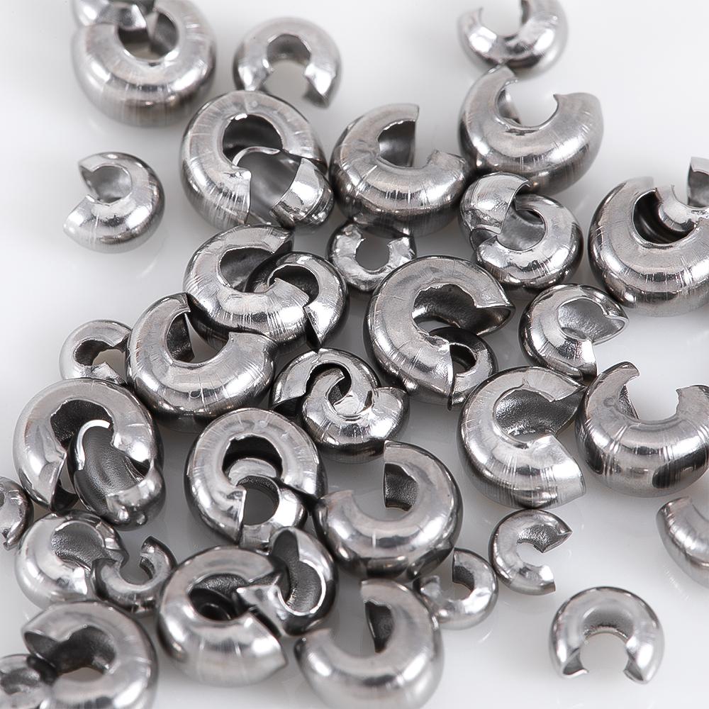 20 Stück Stahlfarbe Edelstahl Crimpperlen-Abdeckungen Offene Halbrunde Crimpperlen-Knotenabdeckung Kleine Perlen für Schmuck Bastelherstellung