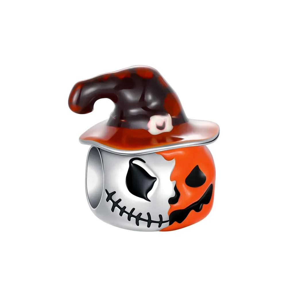 Halloween Copper Skull Charm Luminous Pumpkin Ghost Clown Bead Pendant Ring Necklace Bracelet Diy Jewelry Gift