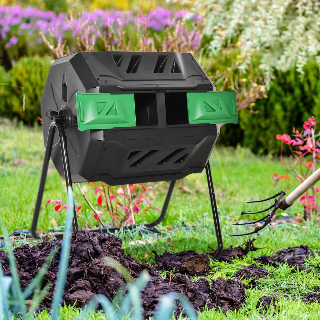 160L 360 Degrees Rotating Dual Chamber Composter - Black