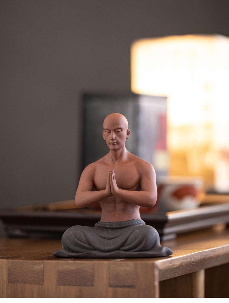 

Ceramic Praying the young monk sculptures figurines Purple sand characters Home Room Office Zen Wealth Luck Feng Shui Decor