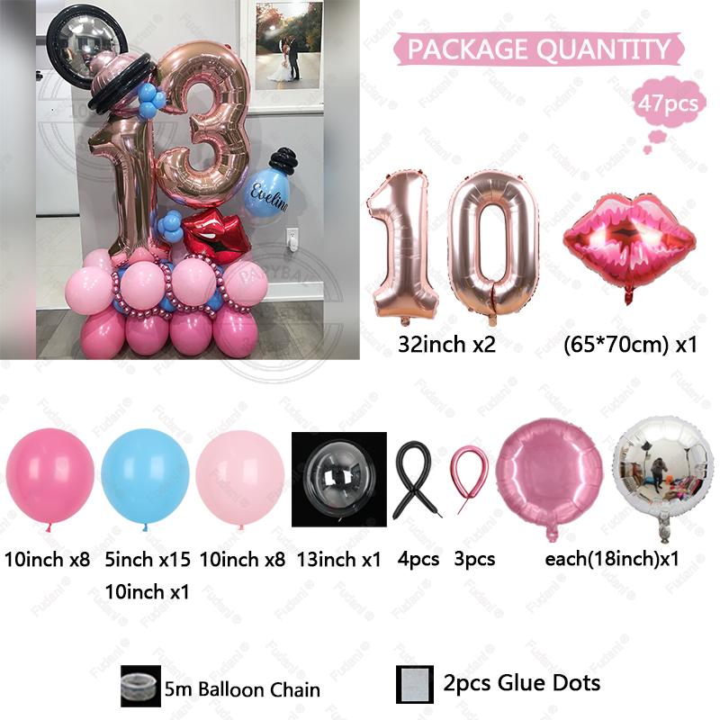Hot Pink Rose Gold Balloon with 32inch Number Red Lipstick Foil Balloon for Valentine's Day Girl Wedding Birthday Decoration