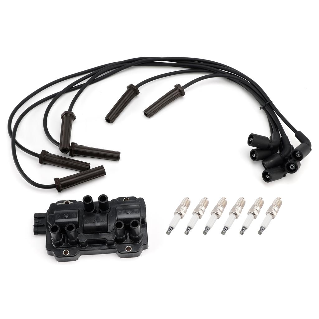 1x Ignition Coil + 6x Spark Plugs +6x  Wire Pack UF434 For Chevrolet GMC Pontiac
