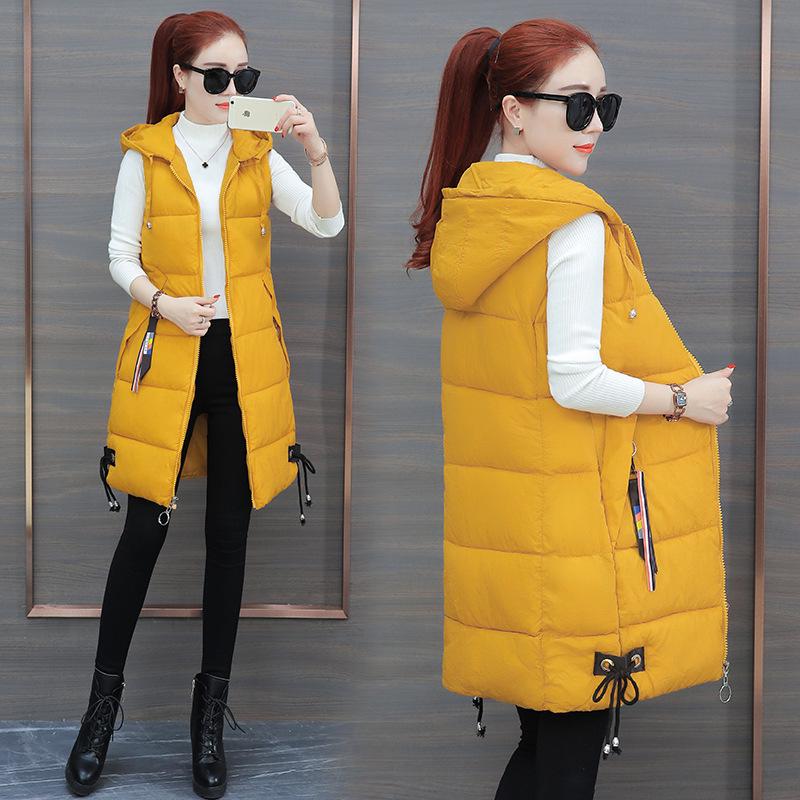 Women's Slim Hooded Cotton Vest - Medium-Length, Autumn/Winter, Korean Style, Plus Size, Fashionable