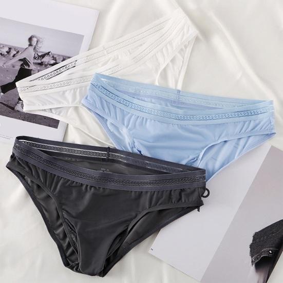 Men Briefs Mid-rise Elastic Waistband Thin Ice Silk Panties Solid Color Perspective Breathable Comfortable Fit Underwear