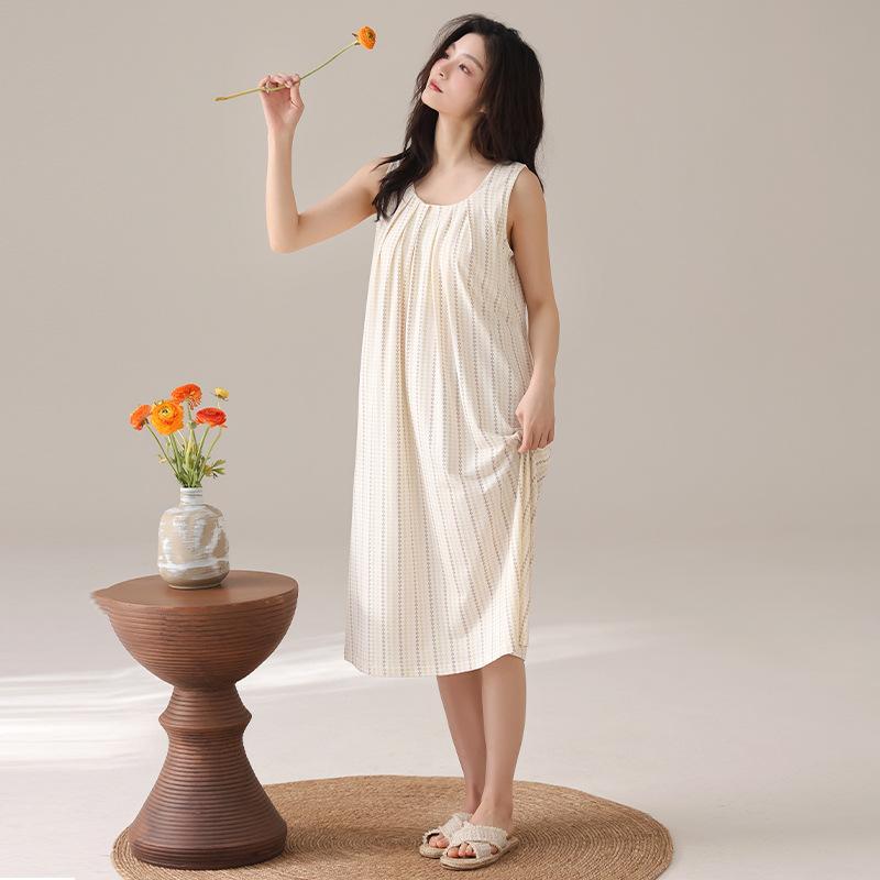 Chest pad nightdress women's summer cotton sleeveless vest long pajama skirt thin summer maternity summer loungewear