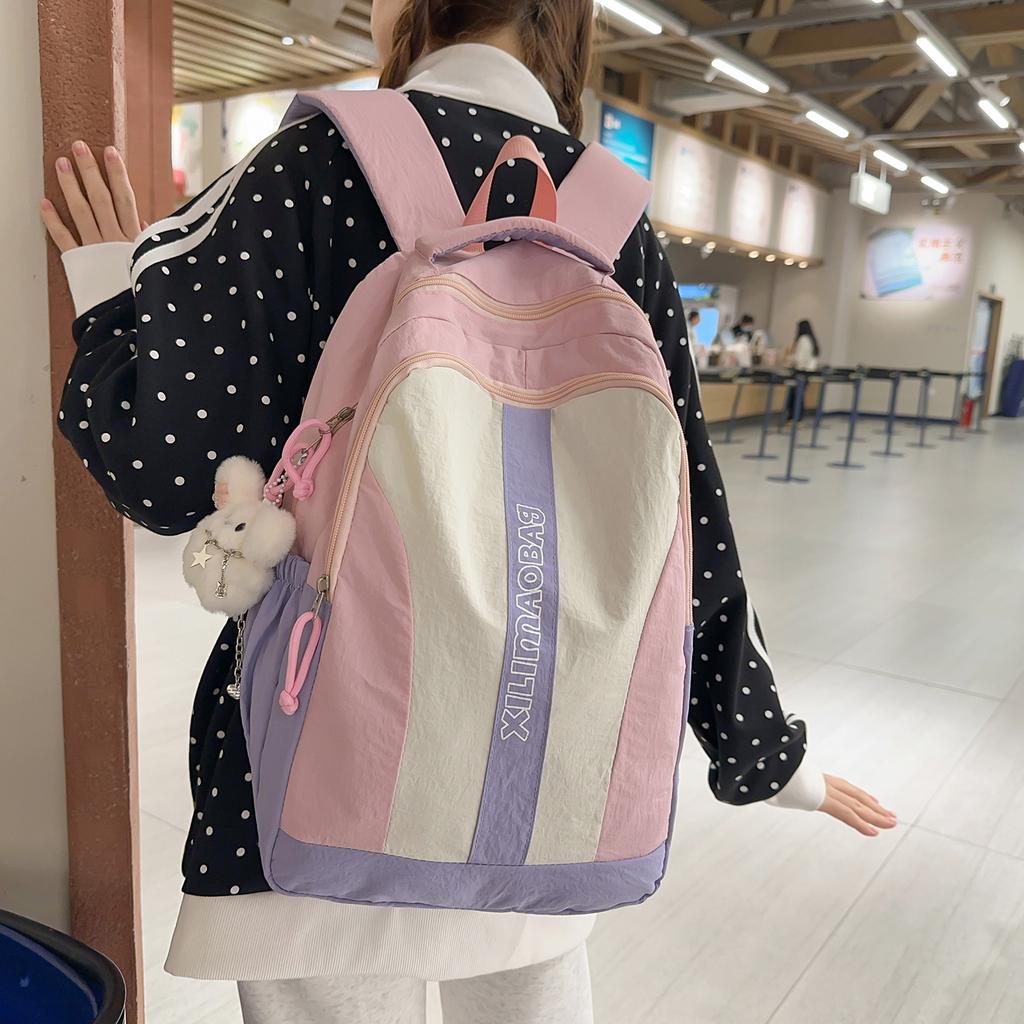Schoolbag Korean version of dopamine contrasting color backpack female versatile college student schoolbag high value cute pain bag junior high school