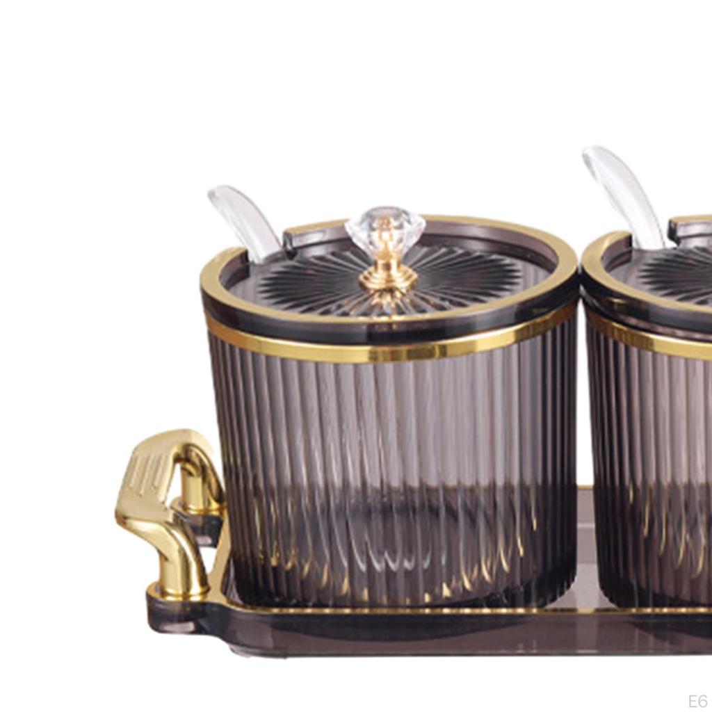 3 Decorative Seasoning Jars, Storage Box with Spoon Lid And Base, Adorable Sugar Condiment