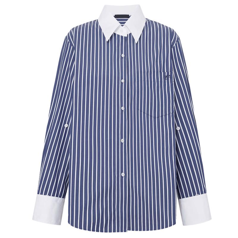 MOCo. Striped Loose-Fit Cardigan Shirt M сине-белая полосатая расцветка