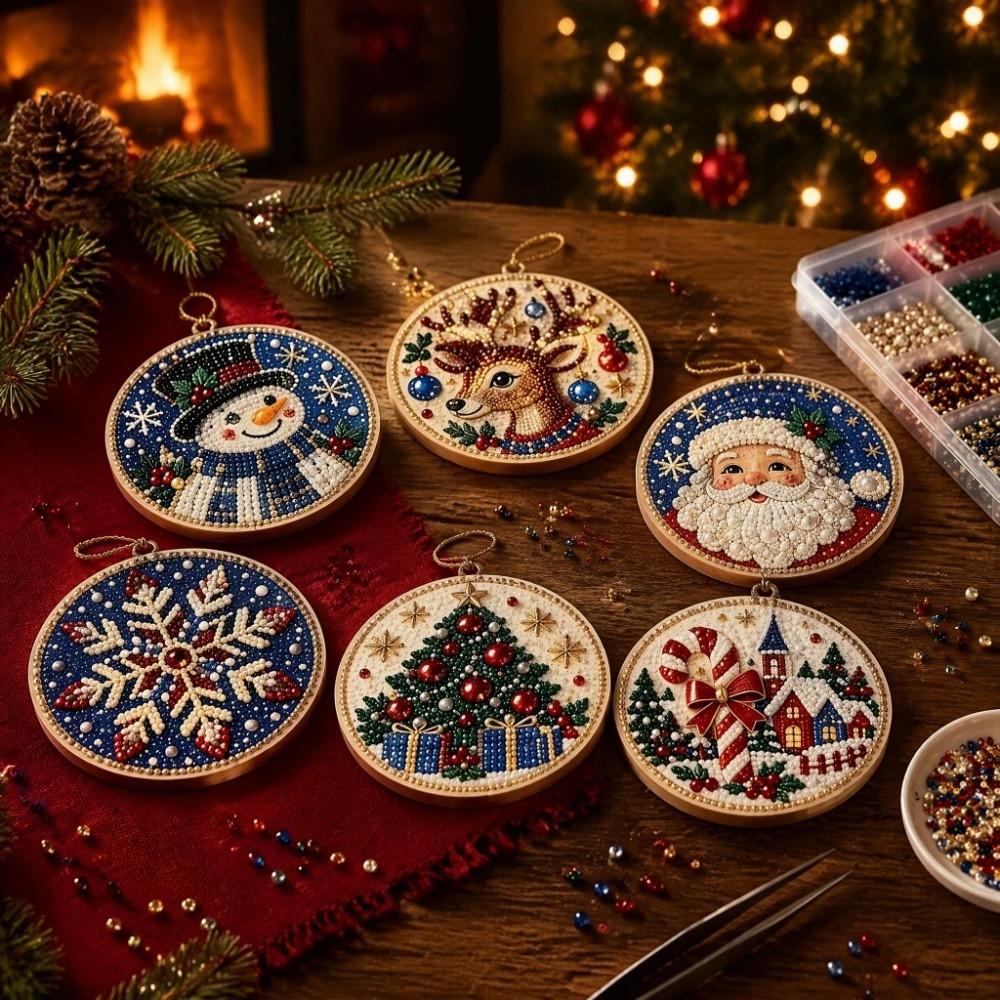 6Pcs Wooden Base DIY Christmas Painting Kit Art Xmas Hanging Decor Wall Decoration