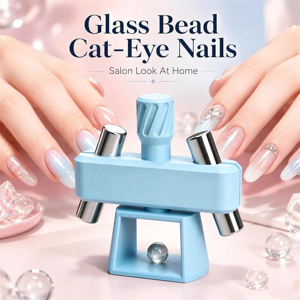 Glass Bead Nail Magnetic Tool, Nail Magnet Spinner for Cat Eye Gel, 3D Cat-Eye Manicure Tool, Get the Perfect Center Round Cat Eye Effect (Green)