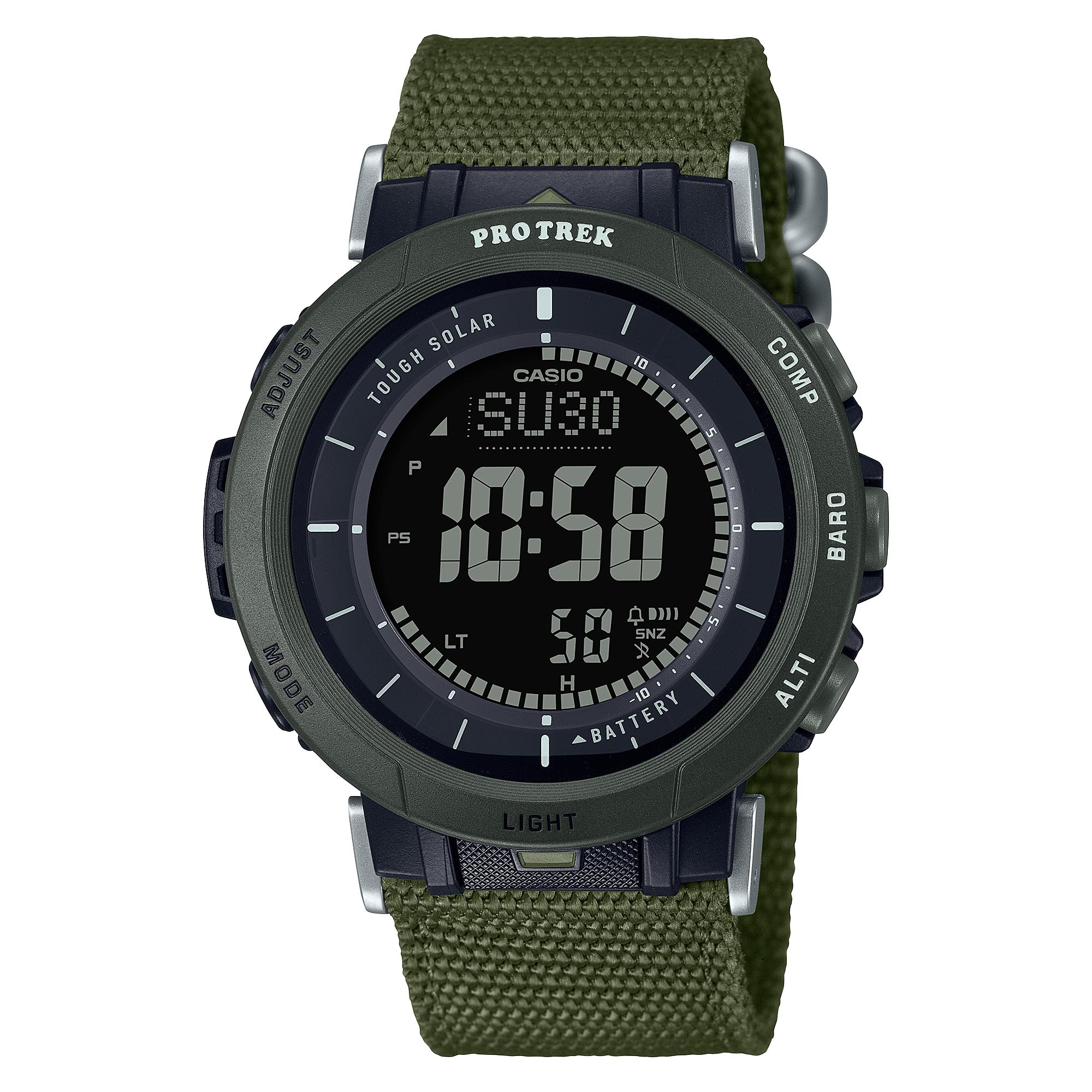 Casio Men s Resin 100M Water Resistant Analog Alarm Quartz Watch PRG-30B-3 зелёный