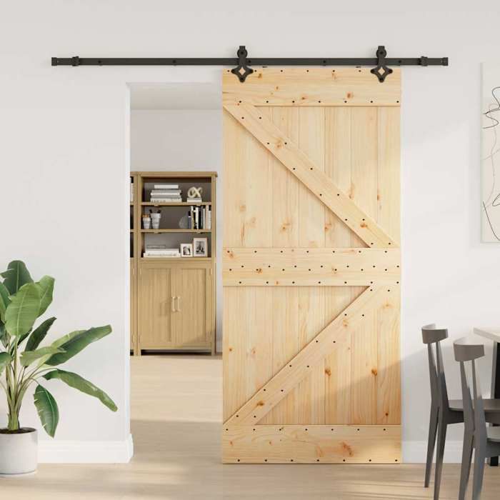 VidaXL Sliding Door and Hardware Kit 80x210 Cm Solid Pine 3332637