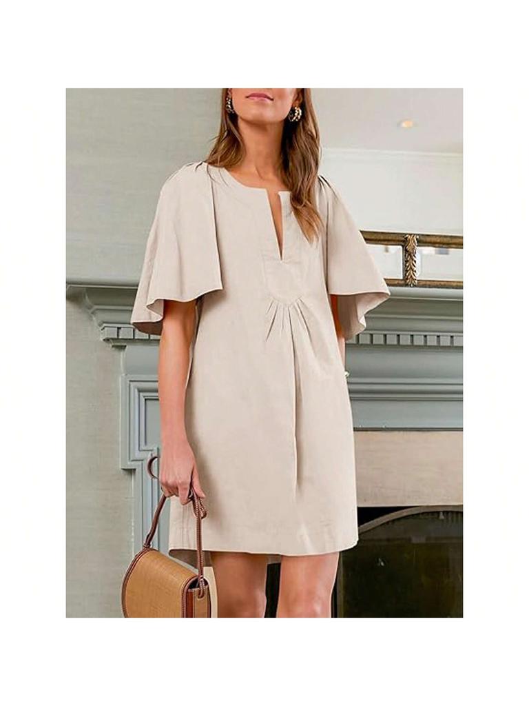 Women's Flutter Sleeve Mini Dress V Neck Loose Flowy Casual Summer Dress