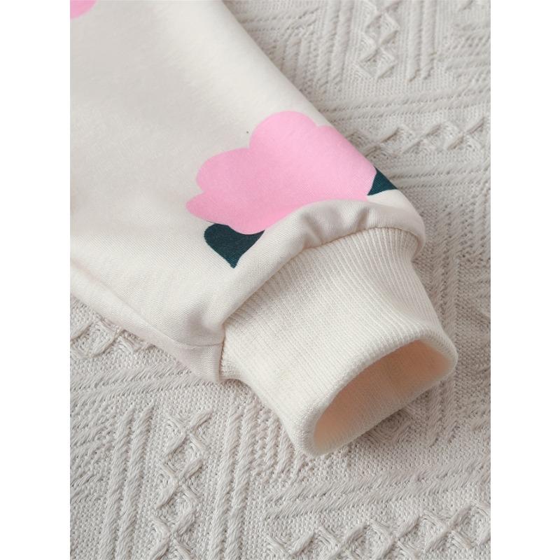 Girls' Autumn and Winter Set, Girls' Fashion Design Floral Long Sleeve Round Neck Top + Ribbed Slim Fit Pants, Breathable