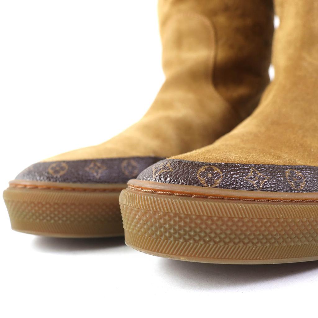 Excellent LOUIS VUITTON Boots Monogram Pattern Mouton Camel Women 36 Used