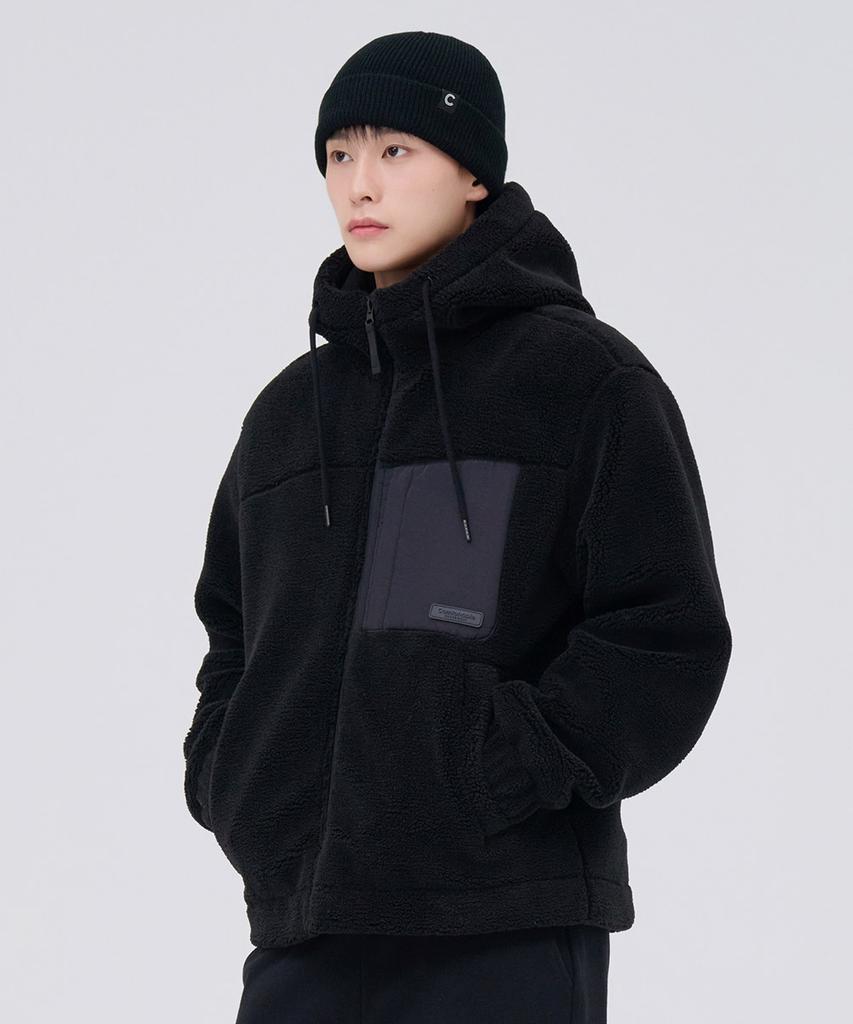 Chasecult Unisex Fleece Boa Hooded Zip-Up Jumper - Black