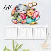 Versatile Window Glass Stickers Watercolor Rabbit & Flowers Light Switch Sticker Cute Bunny Peel And Stick Decal Floral Socket Decoration