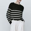 MD Women Clothes 2023 Early Autumn New Classic Simple Style Stripe Thin Sweater Lazy Over Fit Knit Pullover