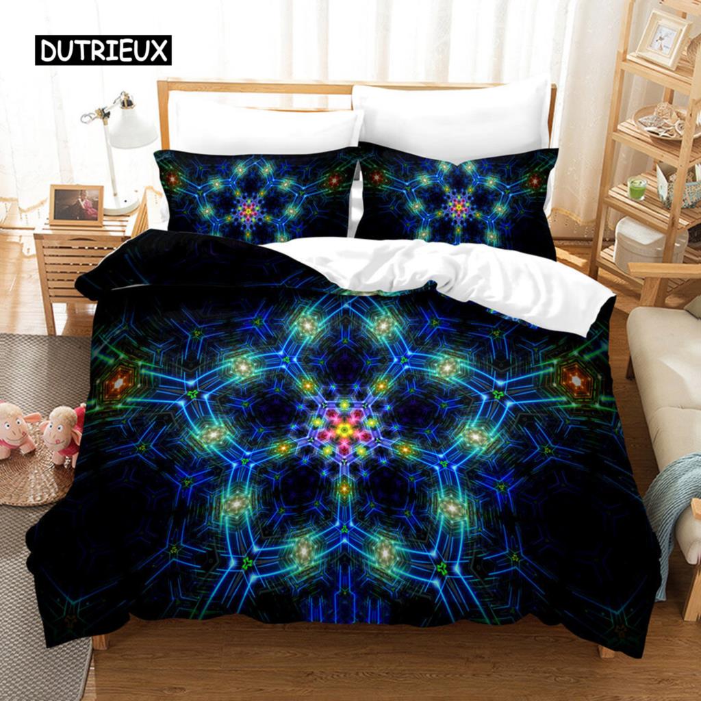 Trippy Duvet Cover Set Abstract Art Psychedelic Spiral In Vivid Rainbow Colors Bedding Set King Size Warped Space Quilt Cover