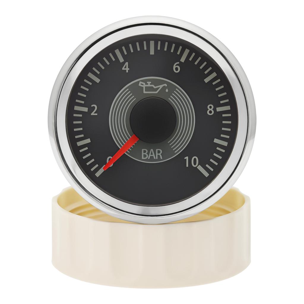 0-10 BAR Oil Pres Meter Classic Dial 52mm Oil Pressure Gauge for Marine Auto with Red and Yellow Backlight 12V 24V