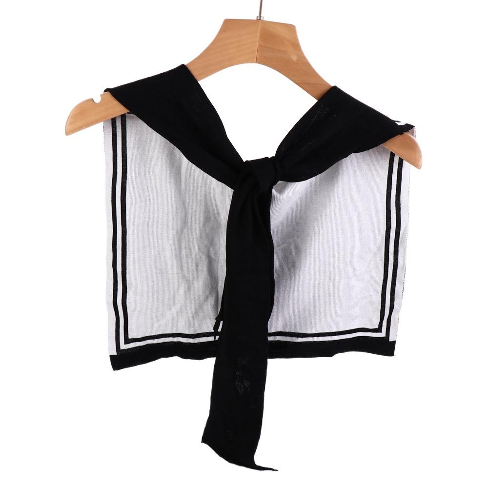 

BEPAN Warm Stripe Knitted Shawl Patchwork Naval Style Blouse Shoulder Fake Collar Korean Style Scarf Accessories Knot Scarf Outdoor чорний