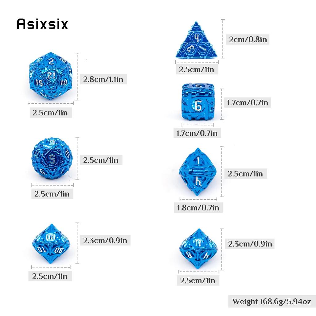 7 Pcs Blue White Stripe Metal Dice Solid Metal Polyhedral Dice Set Suitable for Role-Playing RPG  Board Game Card Game