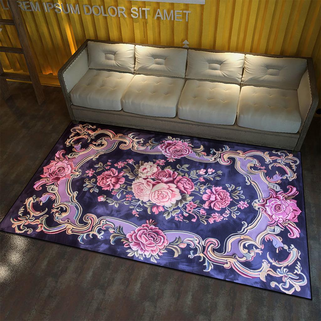 European Style Large Area Carpet for Living Room Flower Pattern Decoration Home Floor Rugs Non-slip Porch Entry Doormat Washable
