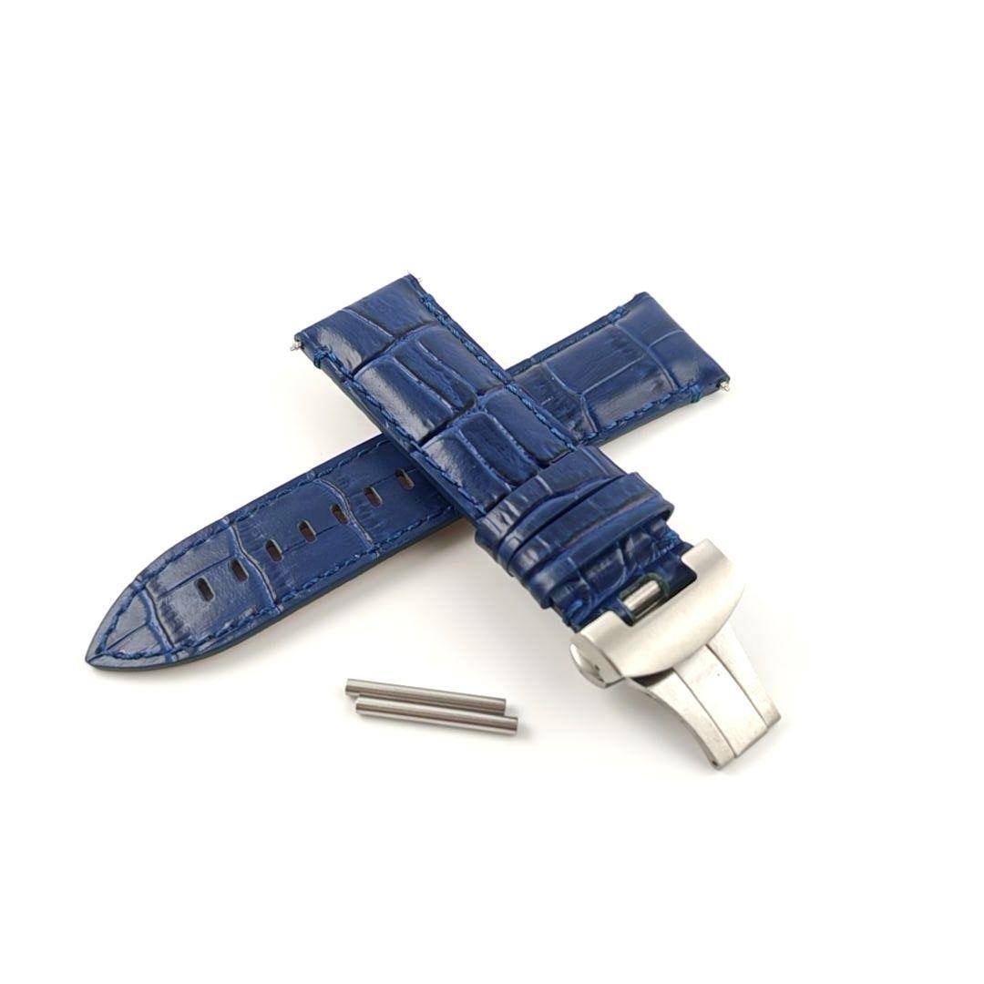 Used 24mm watch Italian calf leather leather belt blue with D buckle [Compatible with] Panerai etc. PANERAI