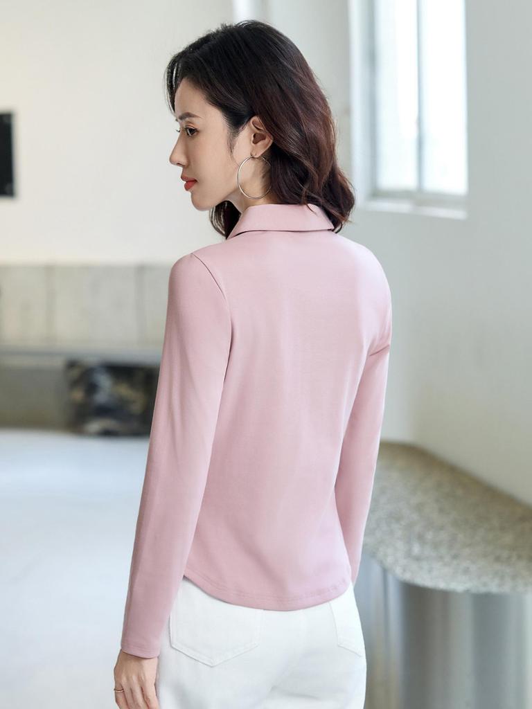 2025 Damen Slim Fit Langarm Polo-Kragen T-Shirt - Einfarbiges Base Layer für Frühling und Herbst