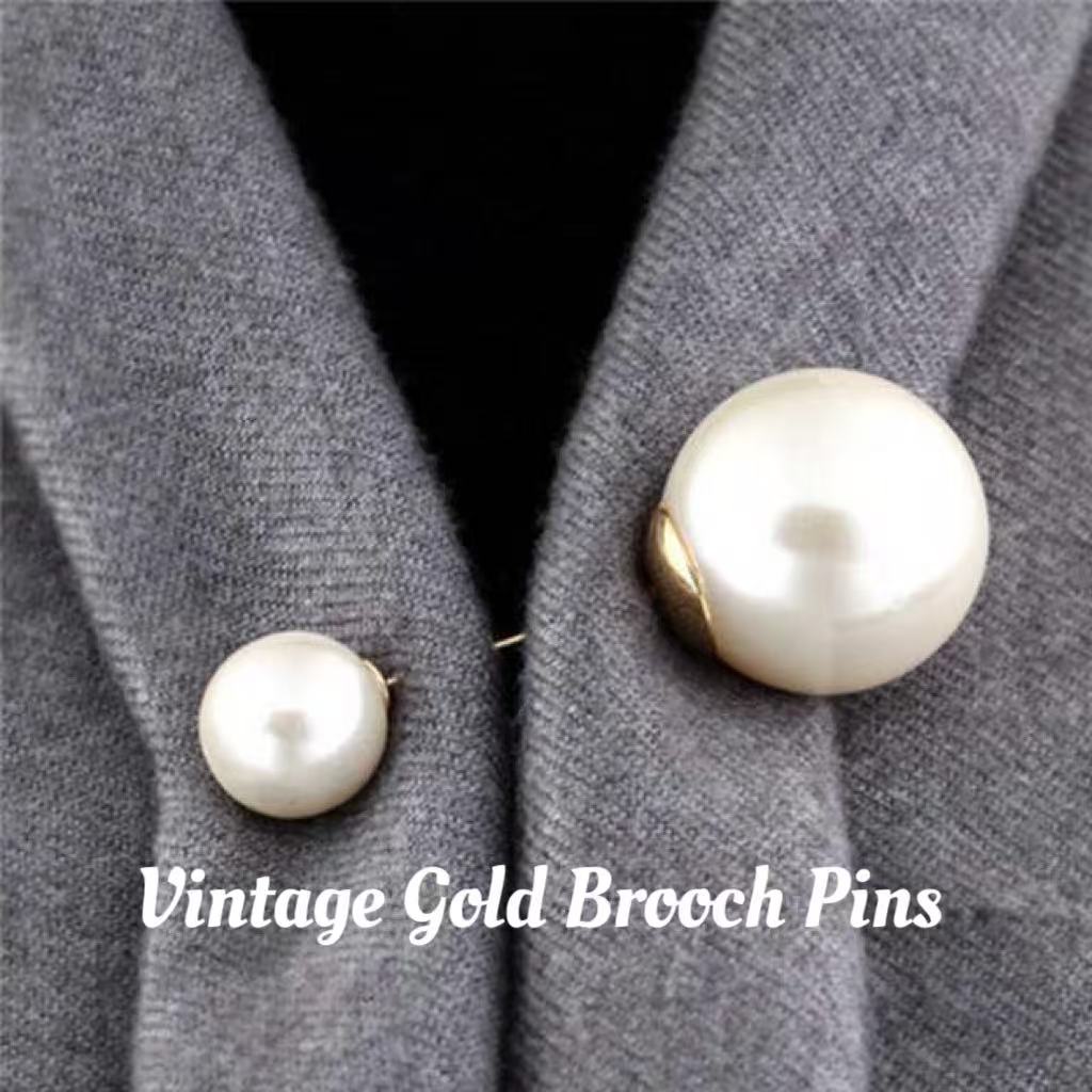 Vintage Gold Brooch Pins Double Head Simulation Pearl Large Big Brooches Wedding Jewelry Accessories