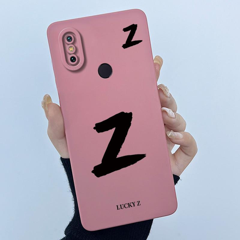 Lucky Initial Letter Phone Case For Xiaomi Mi A2 (Mi 6X) Casing Full Protect Camera Lens Shockproof TPU Soft Matte Cover Bumper