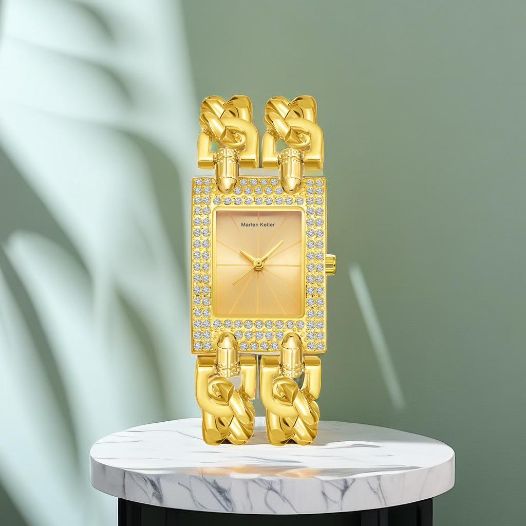 New Top Brand Luxury Women's Square Diamond Watches Alloy Clock Lady's Gold Strap Watch Fashion Quartz Wristwatch